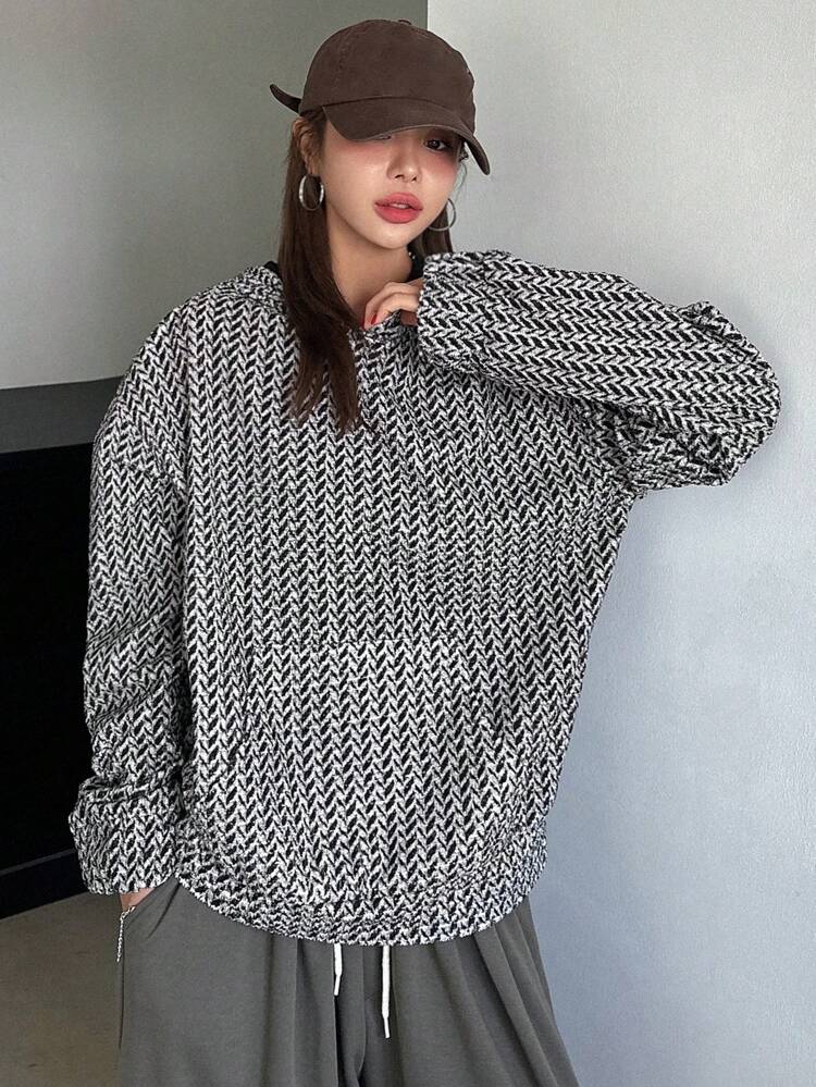 Women's Casual Textured Plaid Hoodie Long Sleeve Sweatshirt, Spring Autumn,Fall Women Clothes