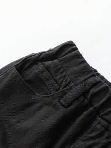 SHEIN Playful Pals Baby Girl Casual Washed Denim Straight Leg Cargo Shorts - Black - View 5