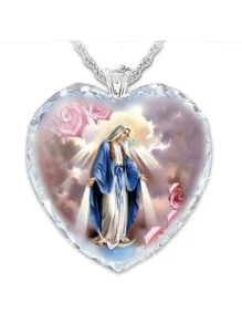 1pc Fashionable Alloy Heart Shaped Glass Pendant Necklace For Women, Daily Wear Valentines,Mom,Mother,Mother's Day,Gift - Silver - View 6