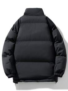 Men Slant Pockets Padded Coat - Black - View 2
