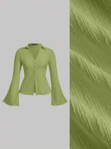 SHEIN MOD 大码女式纯色荷叶边袖罗纹T恤，春夏季