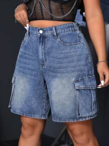 SHEIN ICON Short en jean casual taille forte - Bleu azur - Voir 3