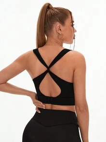 Women's Twist Back Hollow Seamless Sports Bra - Black - View 3