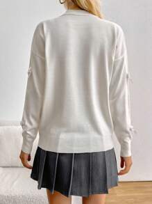 EURMUSE Petite Bow Detail Thick Winter Cute Elegant Street Sweater ,Petite Women - White - View 2