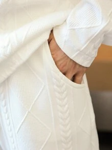 2pcs/Set Teenager Autumn Winter Jacquard Knit Sweatshirt And Sweatpants - White - View 4