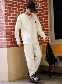 2pcs/Set Teenager Autumn Winter Jacquard Knit Sweatshirt And Sweatpants - White - View 6