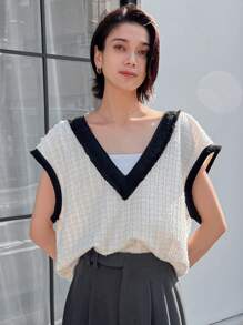 FRIFUL Áo khoác vest phối màu thông thường cho nữ mùa xuân và mùa thu - Đen và trắng - Xem 9