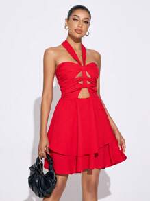 SHEIN SXY Fall Women Clothes Asymmetrical Ruffle Off-The-Shoulder Mini Fall Women Dresses - Olive Green - View 6
