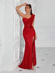 ADYCE 1 件女式荷叶边前开衩露背派对中长连衣裙，正式晚会舞会礼服，适合毕业典礼 - 紅色 - 查看 4