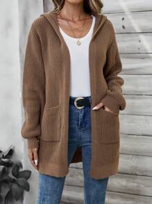 EMERY ROSE 女士连帽中长款开衫，秋冬开衫 - 棕色 - 查看 5