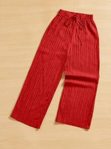 SHEIN Essnce Pantaloni lunghi casual e semplici da donna, con stampa a righe a forma di cuore, adatti per l'estate, la primavera, San Valentino e Capodanno - Rosso - Visualizzare 3