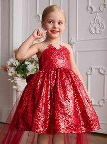 SHEIN Glamorique Kids Vestido de Princesa de Natal com Lantejoulas e Tule com Saia Removível para Festa, Apresentação, Casamento, Temporada de Feriados
