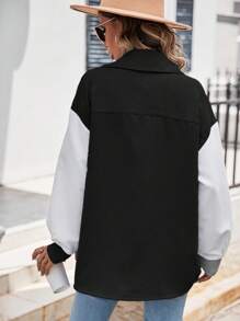 SHEIN LUNE Women's Loose Color Block Drop Shoulder Long Sleeve Casual Jacket, Spring Autumn - Black and White - View 2