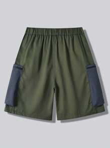 Manfinity Hypemode Men's Elastic Waist Zipper Pocket Loose Casual Cargo Shorts - Army Green - View 2