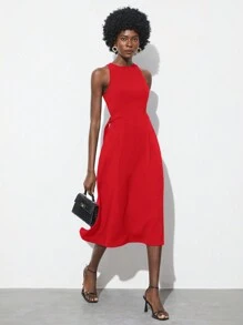 Maija Vestido elegante de moda, de cuello redondo, sin mangas y ajustado para mujer