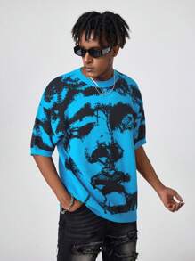 Manfinity Roghcode ملابس علوية كنتور محبوكة بأكمام قصيرة بطبعة صباغة الربط - متعدد الألوان - مشاهدة 6