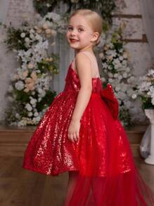 SHEIN Glamorique Kids Vestido de Princesa de Natal com Lantejoulas e Tule com Saia Removível para Festa, Apresentação, Casamento, Temporada de Feriados