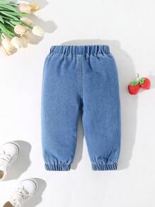 Pantalon en jean doux et confortable avec broderie de fraise, style décontracté et mignon pour bébé fille