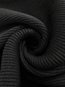 SHEIN Unity 大码女式 V 领珍珠收腰修身长袖针织连衣裙，秋冬 - 黑色 - 查看 7