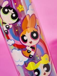 THE POWERPUFF GIRLS X SHEIN Cute Cartoon Figure Print 480ML Translucent Double-Layered Straw Cup - Multicolor - View 4