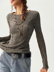 Bohemela Women Slim Fit Knitted Long Sleeve T-Shirt For Vacation