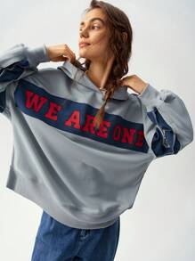 Bohemela Women's Vacation Patchwork Sweatshirt In Fall/Winter - Dusty Blue - View 6