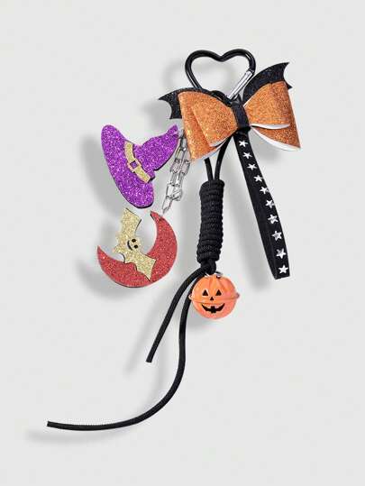 Goth 1pc Stylish Silver Tone Chain Necklace With Moon, Bat, Pumpkin, Bell, Black Bat Wing, Bow Tie, Adjustable Star Pendants, Heart & Key Charms, Suitable For Daily Wear & Holiday Gift Valentines, Halloween