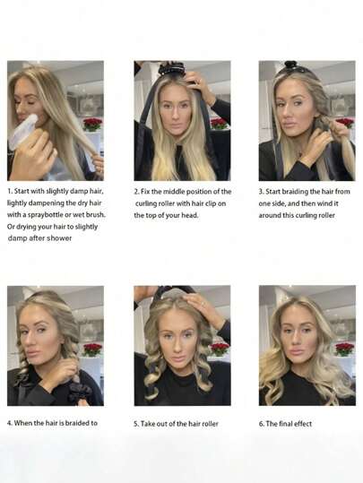 4 件套无热卷发套装，适合女性长发，无热卷发滚筒，隔夜卷发，无热卷发套装带夹子万圣节