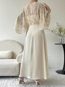 Modelyn Women V-Neck Floral Print Summer Elegant Arabian Dress Long Evening Dresses - Apricot - View 2