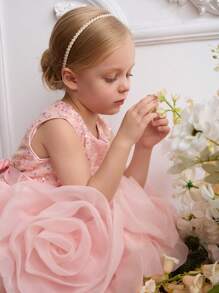 SHEIN Glamorique Kids Girls Princess Sequined Floral Midi Dress For Christmas Party, Wedding And Special Occasion