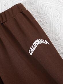 男童青少年基本款圆领印花运动衫和抽绳下摆运动裤 2 件套服装，秋冬