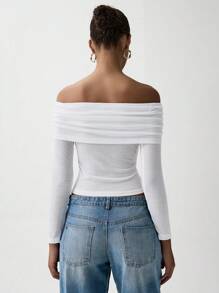 Chiquease Ladies Casual Elegant Off The Shoulder Long Sleeve Solid Color T-Shirt - White - View 2
