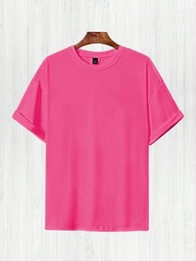 Manfinity Hypemode Manfinity Chillmode 男式棕榈树印花短袖夏季 T 恤 - 玫紅色 - 查看 2