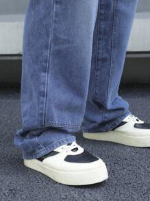 Manfinity EMRG Pantalones de mezclilla con botones y múltiples bolsillos para hombre, uso casual de todos los días - Azul - Ver 7