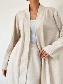 SHEIN Essnce 2 件套：女士亚麻色长款开衫和直筒长裙，秋季新品