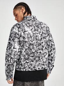 Manfinity VCAY Men's Digital Print Loose Fit Long Sleeve Jacket, For Fall Winter - Black and White - View 2
