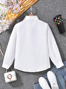 Tween Girls Urban Print Cartoon Character Long Sleeve White Blouse, Autumn - White - View 2