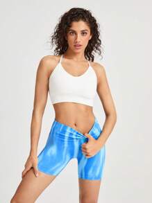 Easithlete 夏季时尚扎染高腰修身运动短裤氨纶短裤 - 彩色 - 查看 3