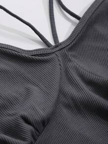 DAZY 女士细肩带露背简约纯色休闲舒适背心 - 灰色 - 查看 7