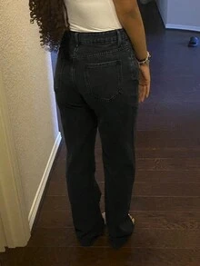 Women's Retro Loose Straight Leg Jeans - Black - View 2