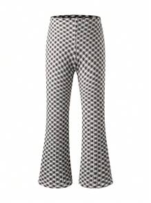 Leggings casual evazați pentru fete Tween Maro cafea Gingham