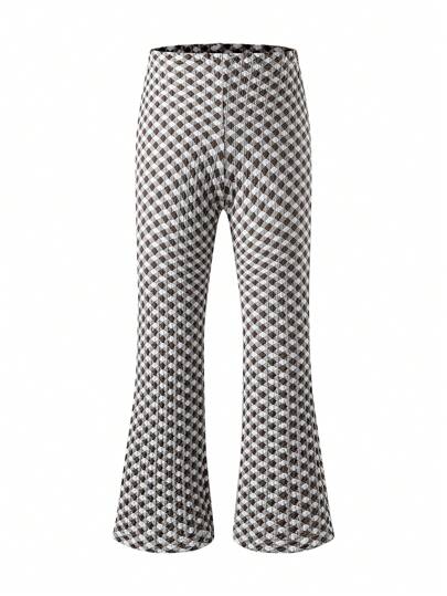 Tween Girls Coffee Brown Gingham Flared Quần legging thông thường