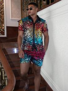 Manfinity VCAY Men Sequin Decor Shirt - Multicolor - View 4