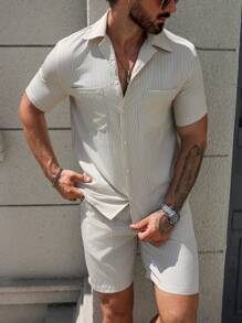 Manfinity Homme Men's Pinstriped Casual Shirt Set - Multicolor - View 3