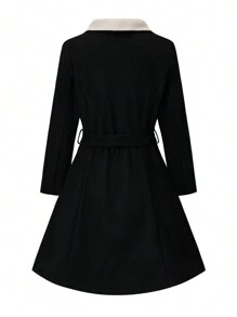 SHEIN Clasi Plus Size Autumn Winter Casual Contrast Color Lapel Double-Breasted Overcoat