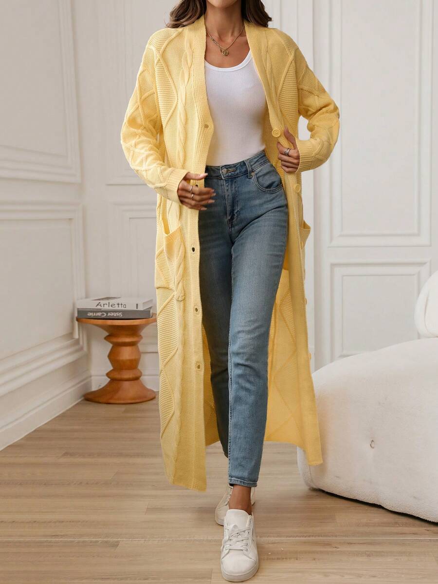 SHEIN LUNE Women Long Cardigans, Warm For Fall & Winter - Yellow - View 1