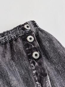 SHEIN Girlism Tween Girl Casual Floral Asymmetrical Hem Skort - Light Grey - View 3