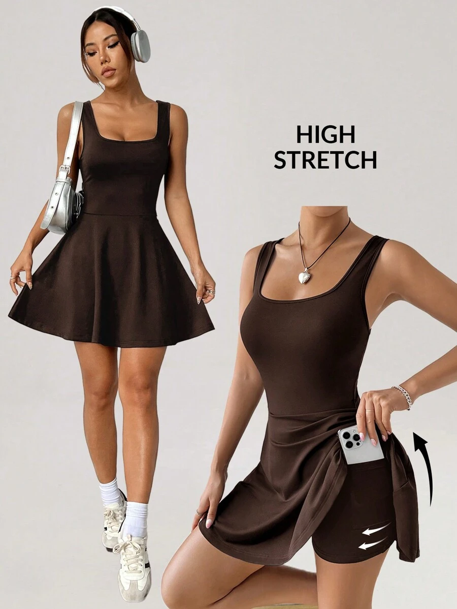 SHEIN EZwear 棕色针织无袖紧身连衣连衣裙