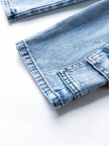 SHEIN Baby Girl Fashionable Utility Design High Street Washed Straight Leg Jeans - Medium Wash - View 3