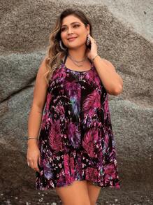 Swim Lushoire Plus Size Sleeveless Floral Print Cover Up Cover Up, Casual Beachwear Summer